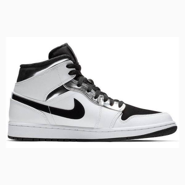 White / Black / Silver Nike Mid Basketball Shoes Men's Air Jordan 1 | JD-104FL