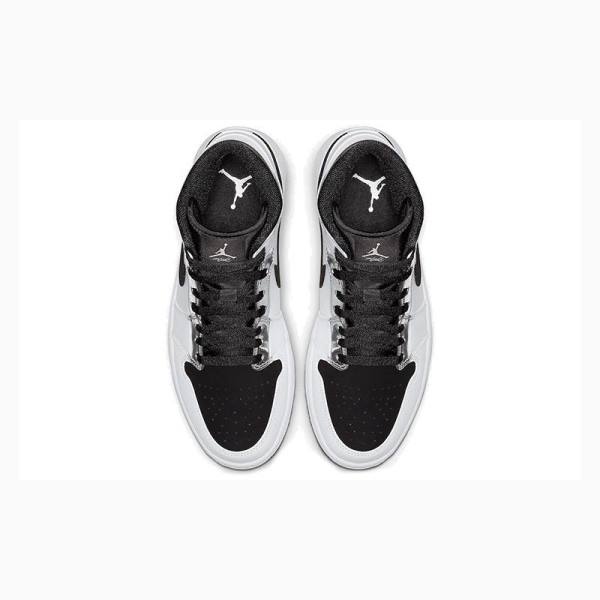 White / Black / Silver Nike Mid Basketball Shoes Men's Air Jordan 1 | JD-104FL