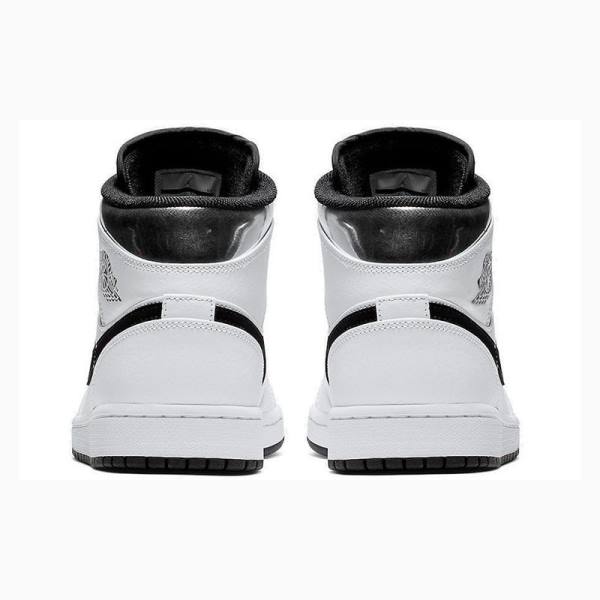 White / Black / Silver Nike Mid Basketball Shoes Men's Air Jordan 1 | JD-104FL