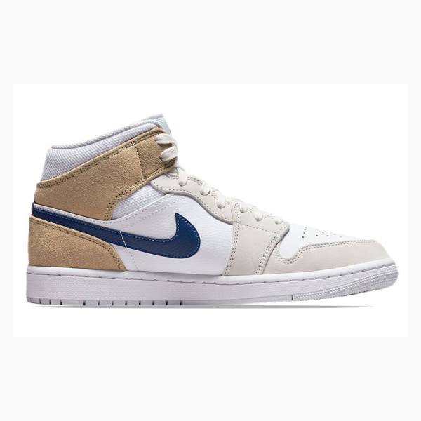 White / Blue / Beige Nike Mid Basketball Shoes Men's Air Jordan 1 | JD-642QD