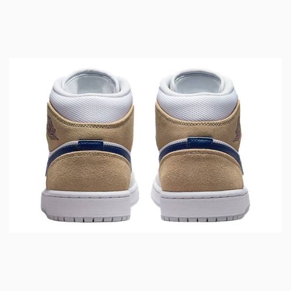 White / Blue / Beige Nike Mid Basketball Shoes Men's Air Jordan 1 | JD-642QD