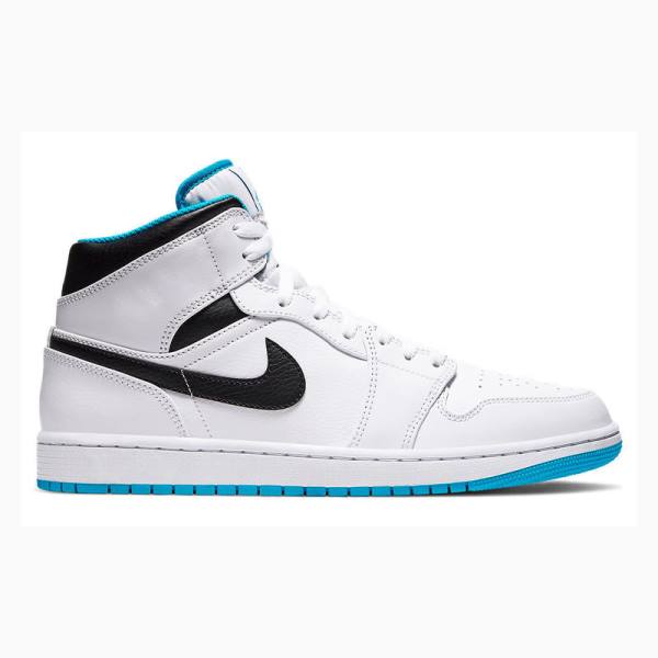 White / Blue / Black Nike Mid Laser Basketball Shoes Men's Air Jordan 1 | JD-384XH