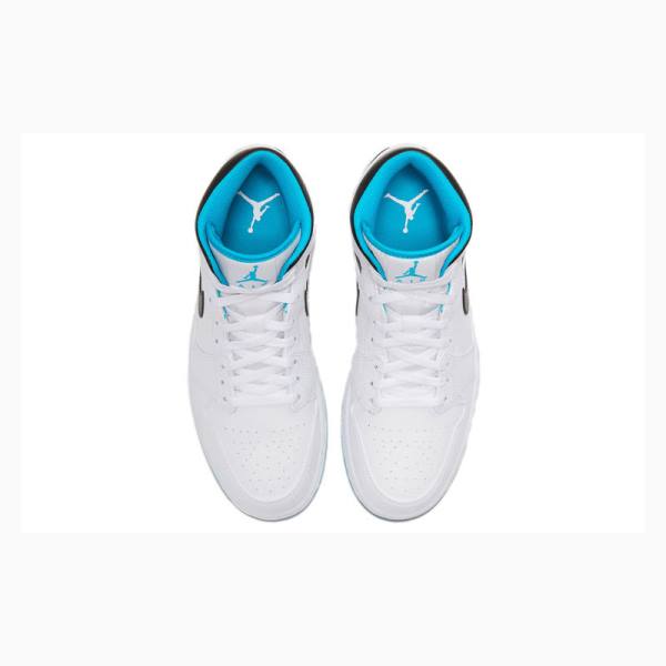 White / Blue / Black Nike Mid Laser Basketball Shoes Men's Air Jordan 1 | JD-384XH