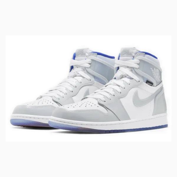 White / Blue Nike HI Zoom Air Racer Basketball Shoes Men's Air Jordan 1 | JD-039LF