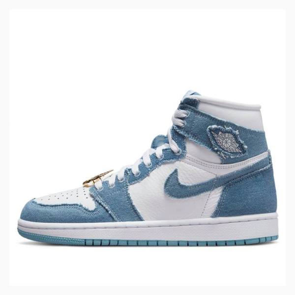 White / Blue Nike High OG Denim Basketball Shoes Women\'s Air Jordan 1 | JD-297TH