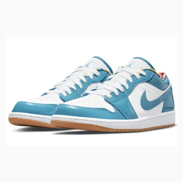 White / Blue Nike Low Barcelona Cyber Teal Sneakers Men's Air Jordan 1 | JD-687SF