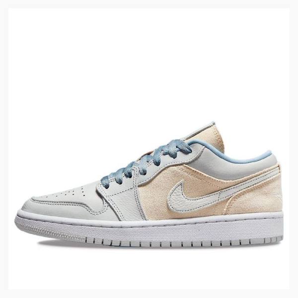 White / Blue Nike Low SE Canvas Sneakers Women\'s Air Jordan 1 | JD-945JI