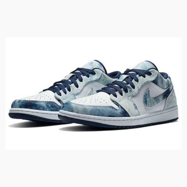 White / Blue Nike Low SE Washed Denim Sneakers Men's Air Jordan 1 | JD-756OX