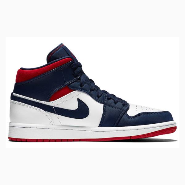 White / Blue Nike Mid SE Olympic Basketball Shoes Men's Air Jordan 1 | JD-863IE