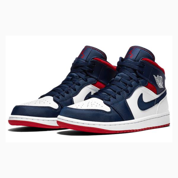 White / Blue Nike Mid SE Olympic Basketball Shoes Men's Air Jordan 1 | JD-863IE