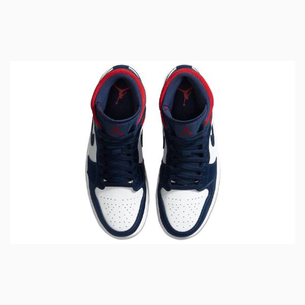 White / Blue Nike Mid SE Olympic Basketball Shoes Men's Air Jordan 1 | JD-863IE