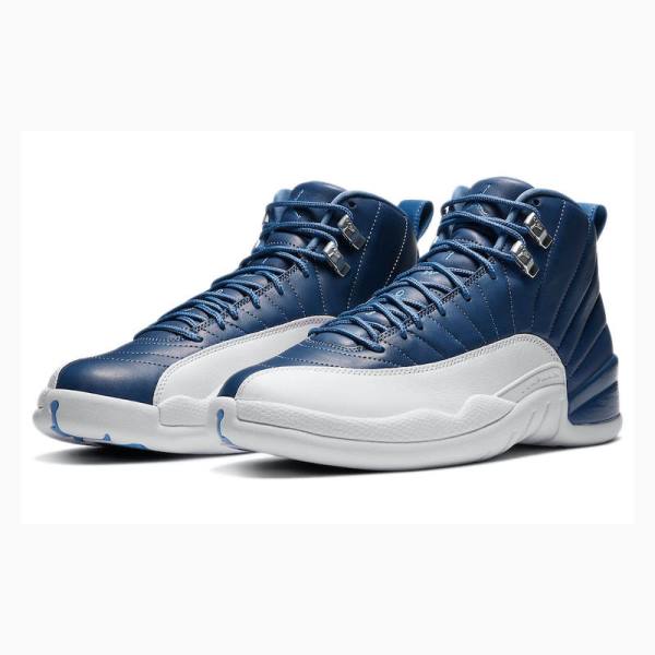 White / Blue Nike Retro Indigo Basketball Shoes Men's Air Jordan 12 | JD-462PW