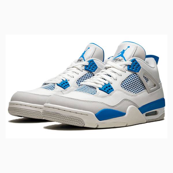 White / Blue Nike Retro White Military Basketball Shoes Men's Air Jordan 4 | JD-862UR