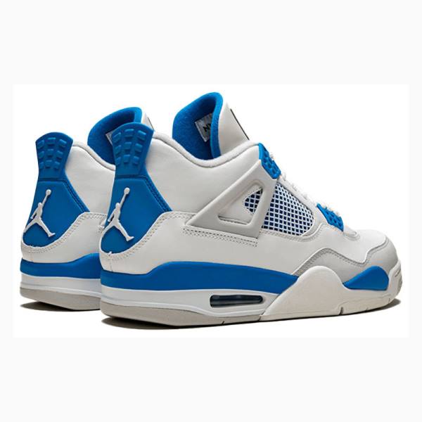 White / Blue Nike Retro White Military Basketball Shoes Men's Air Jordan 4 | JD-862UR