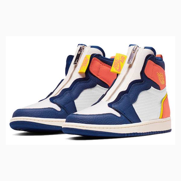 White / Blue / Orange Nike High Zip Sail Basketball Shoes Women's Air Jordan 1 | JD-347CA