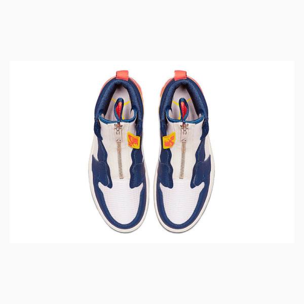 White / Blue / Orange Nike High Zip Sail Basketball Shoes Women's Air Jordan 1 | JD-347CA