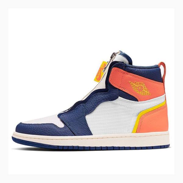 White / Blue / Orange Nike High Zip Sail Basketball Shoes Women\'s Air Jordan 1 | JD-347CA