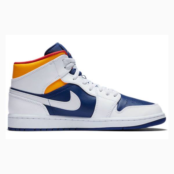 White / Blue / Orange Nike Mid Basketball Shoes Men's Air Jordan 1 | JD-893XM