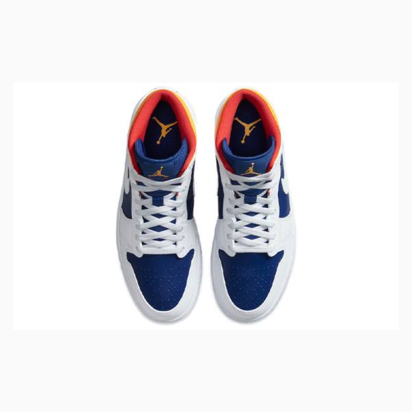 White / Blue / Orange Nike Mid Basketball Shoes Men's Air Jordan 1 | JD-893XM