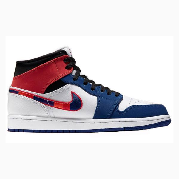 White / Blue / Red Nike Mid SE Basketball Shoes Men's Air Jordan 1 | JD-389FN