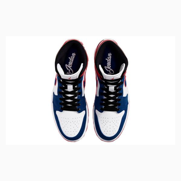 White / Blue / Red Nike Mid SE Basketball Shoes Men's Air Jordan 1 | JD-389FN