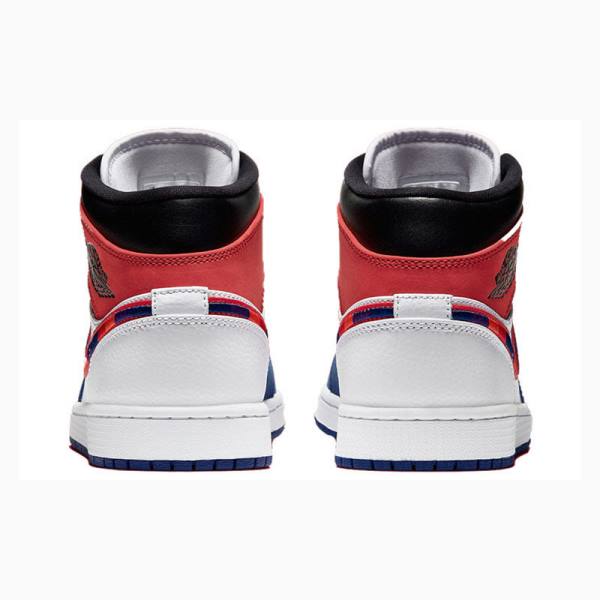 White / Blue / Red Nike Mid SE Basketball Shoes Men's Air Jordan 1 | JD-389FN