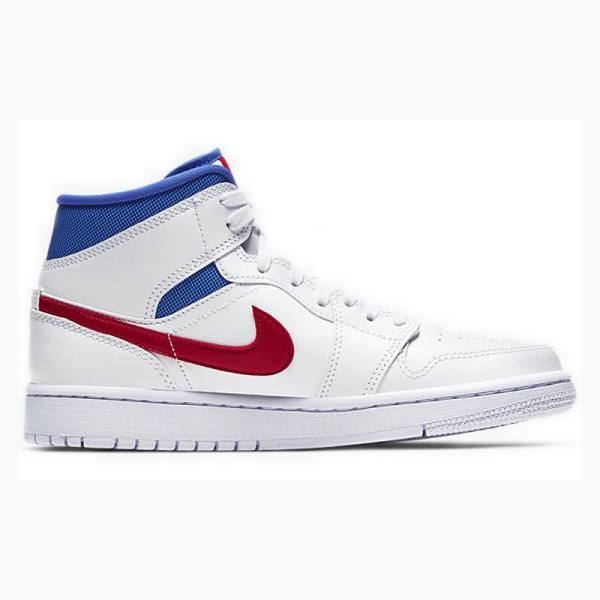 White / Blue / Red Nike Mid USA Basketball Shoes Women's Air Jordan 1 | JD-710LC