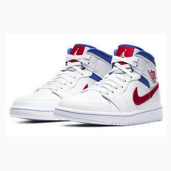 White / Blue / Red Nike Mid USA Basketball Shoes Women's Air Jordan 1 | JD-710LC