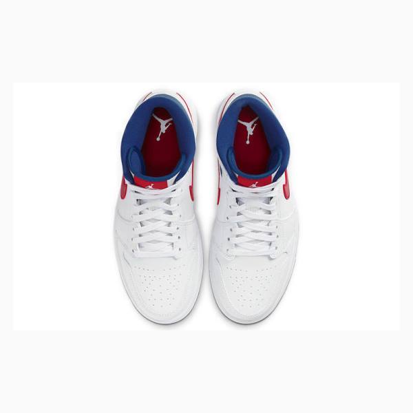 White / Blue / Red Nike Mid USA Basketball Shoes Women's Air Jordan 1 | JD-710LC