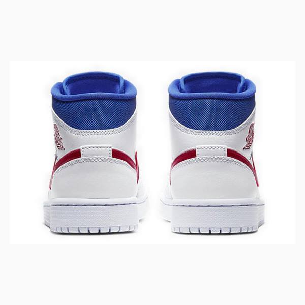 White / Blue / Red Nike Mid USA Basketball Shoes Women's Air Jordan 1 | JD-710LC