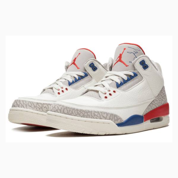 White / Blue / Red Nike Retro Charity Game Basketball Shoes Men's Air Jordan 3 | JD-483NT