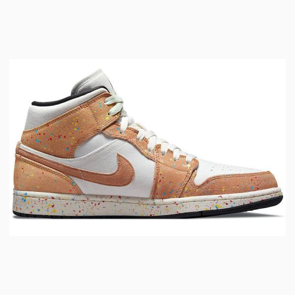 White / Brown Nike Mid SE Brushstroke Basketball Shoes Men's Air Jordan 1 | JD-984IA