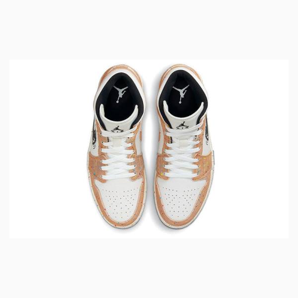 White / Brown Nike Mid SE Brushstroke Basketball Shoes Men's Air Jordan 1 | JD-984IA