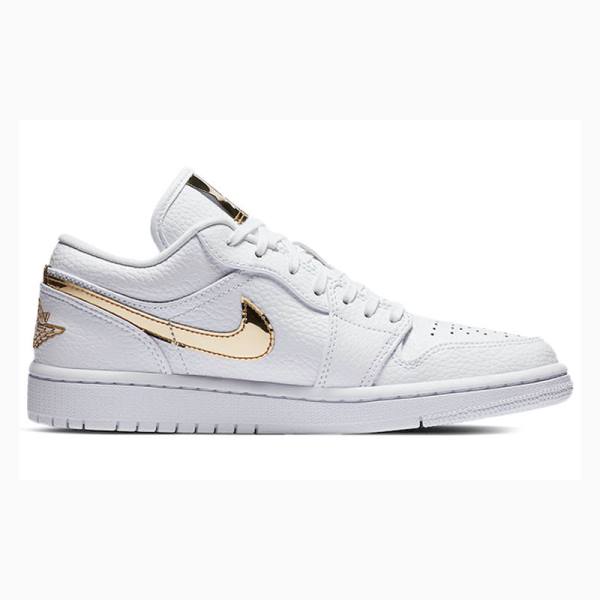 White / Gold Nike Low SE Metallic Sneakers Women's Air Jordan 1 | JD-769UG