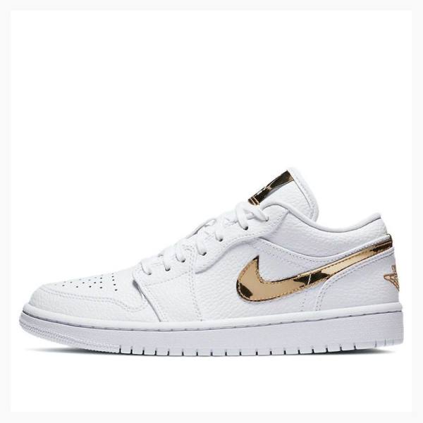 White / Gold Nike Low SE Metallic Sneakers Women\'s Air Jordan 1 | JD-769UG