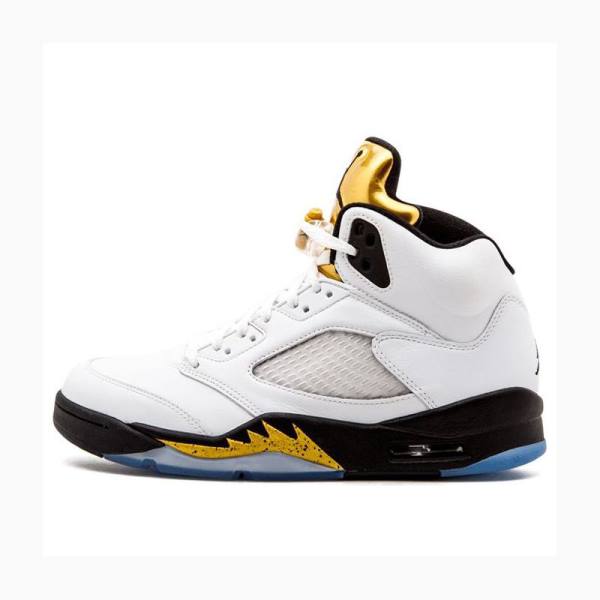 White / Gold Nike Retro Olympic Tongue Basketball Shoes Men\'s Air Jordan 5 | JD-657SA