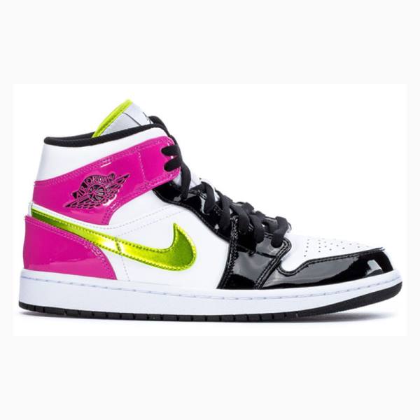 White / Gold / Purple Nike Mid SE 'Cyber Active Fuchsia' Basketball Shoes Men's Air Jordan 1 | JD-925CL