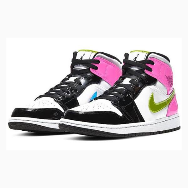 White / Gold / Purple Nike Mid SE 'Cyber Active Fuchsia' Basketball Shoes Men's Air Jordan 1 | JD-925CL