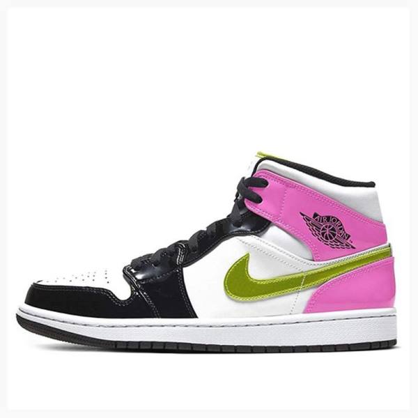 White / Gold / Purple Nike Mid SE \'Cyber Active Fuchsia\' Basketball Shoes Men\'s Air Jordan 1 | JD-925CL