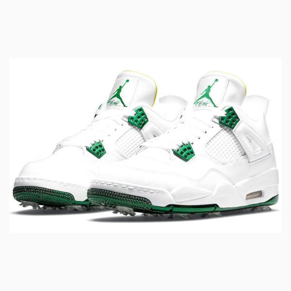 White / Green Nike Golf Metallic Basketball Shoes Men's Air Jordan 4 | JD-593AU