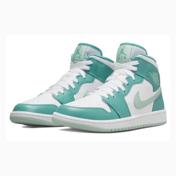 White / Green Nike Mid Marine Basketball Shoes Women's Air Jordan 1 | JD-952OH