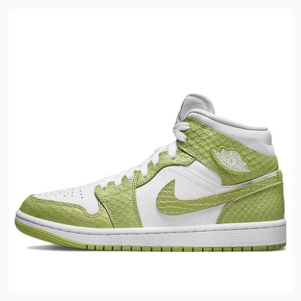 White / Green Nike wmns Mid SE V2 Python Basketball Shoes Women\'s Air Jordan 1 | JD-908RX