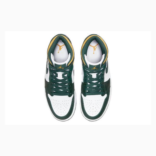 White / Green / Yellow Nike Mid Basketball Shoes Men's Air Jordan 1 | JD-268QU