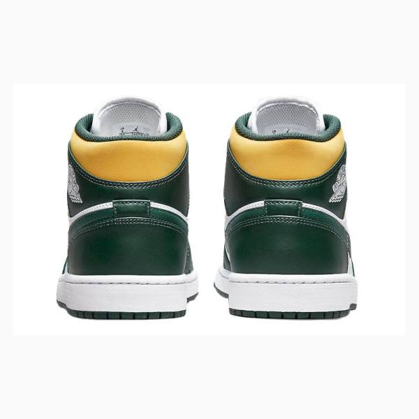 White / Green / Yellow Nike Mid Basketball Shoes Men's Air Jordan 1 | JD-268QU