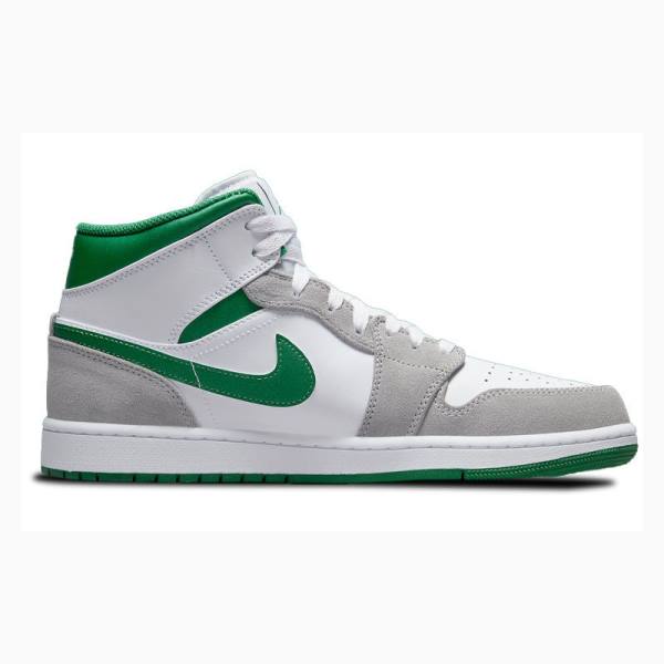 White / Grey / Green Nike Mid Basketball Shoes Men's Air Jordan 1 | JD-672JU