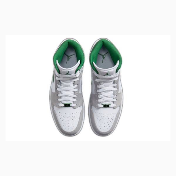 White / Grey / Green Nike Mid Basketball Shoes Men's Air Jordan 1 | JD-672JU