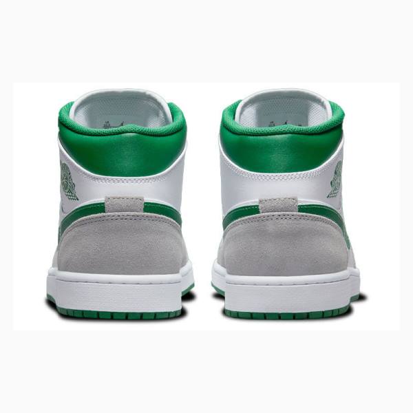 White / Grey / Green Nike Mid Basketball Shoes Men's Air Jordan 1 | JD-672JU