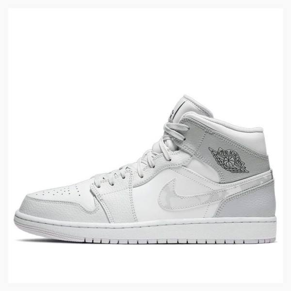 White / Grey Nike Mid Swoosh Logo - Grey Camo Basketball Shoes Men\'s Air Jordan 1 | JD-147KV