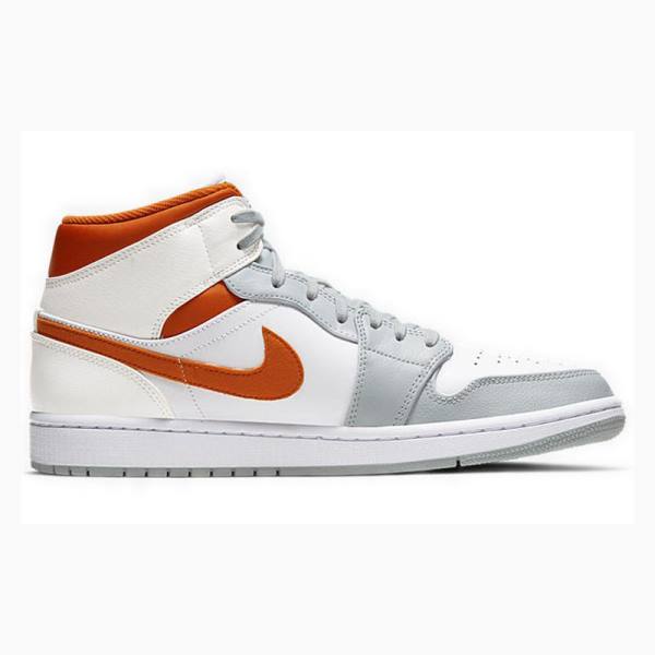 White / Grey / Orange Nike Mid Starfish Basketball Shoes Men's Air Jordan 1 | JD-934CW