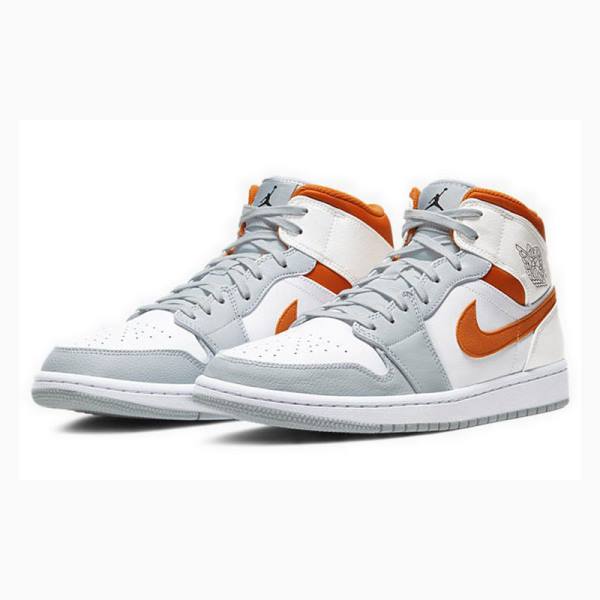 White / Grey / Orange Nike Mid Starfish Basketball Shoes Men's Air Jordan 1 | JD-934CW